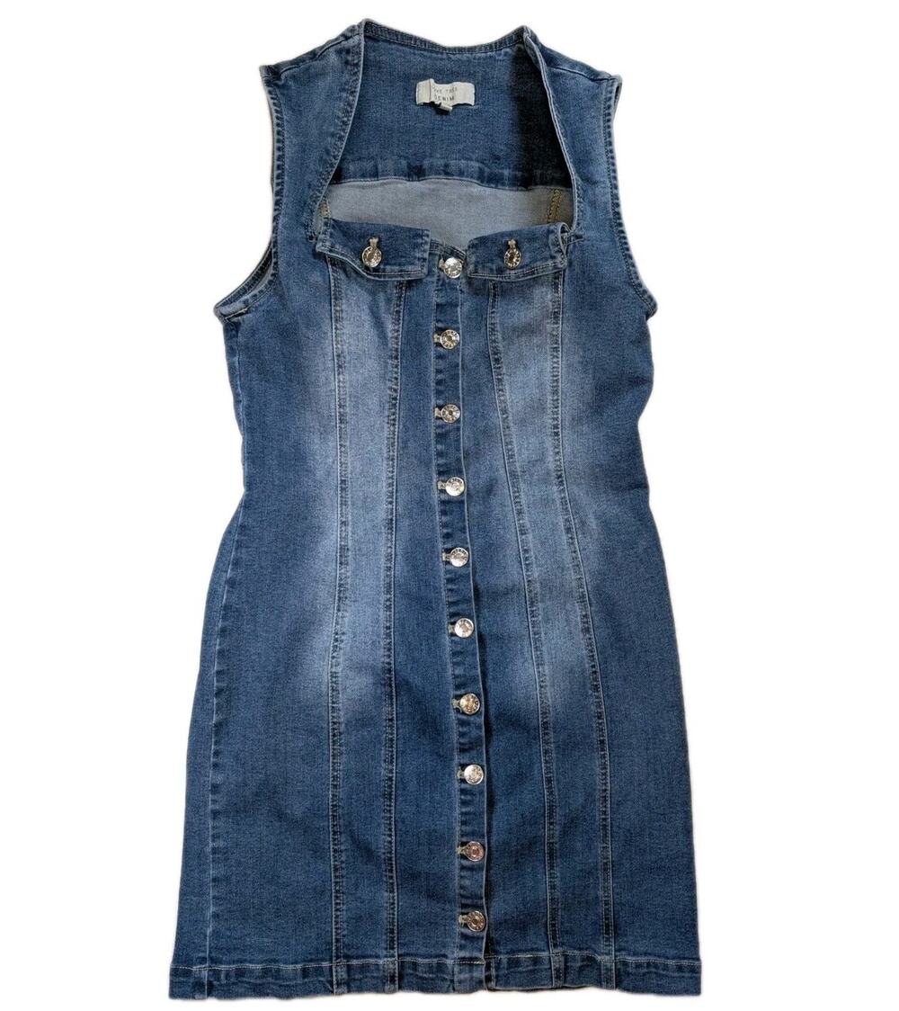 Love Tree Denim Mini Dress Womens Medium Button Front Y2K Bodycon Western